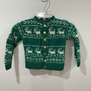 Vintage Hand Knit Deer Cardigan Sweater Child Fair Isle Nordic * See Measurement